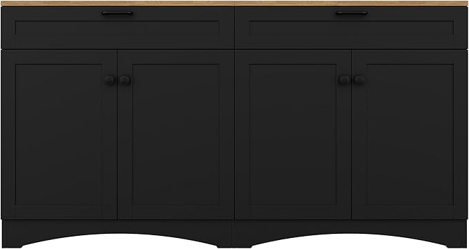 Ball & Cast Farmhouse TV Stand with 2 Drawers for TVs up to 70",Wood Grain Sideboard Buffet Cabinet w/Rustic Handles and Adjustable Shelf,Entertainment Center for Living Room,Bedroom,Black