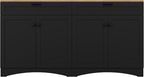 Ball & Cast Farmhouse TV Stand with 2 Drawers for TVs up to 70",Wood Grain Sideboard Buffet Cabinet w/Rustic Handles and Adjustable Shelf,Entertainment Center for Living Room,Bedroom,Black
