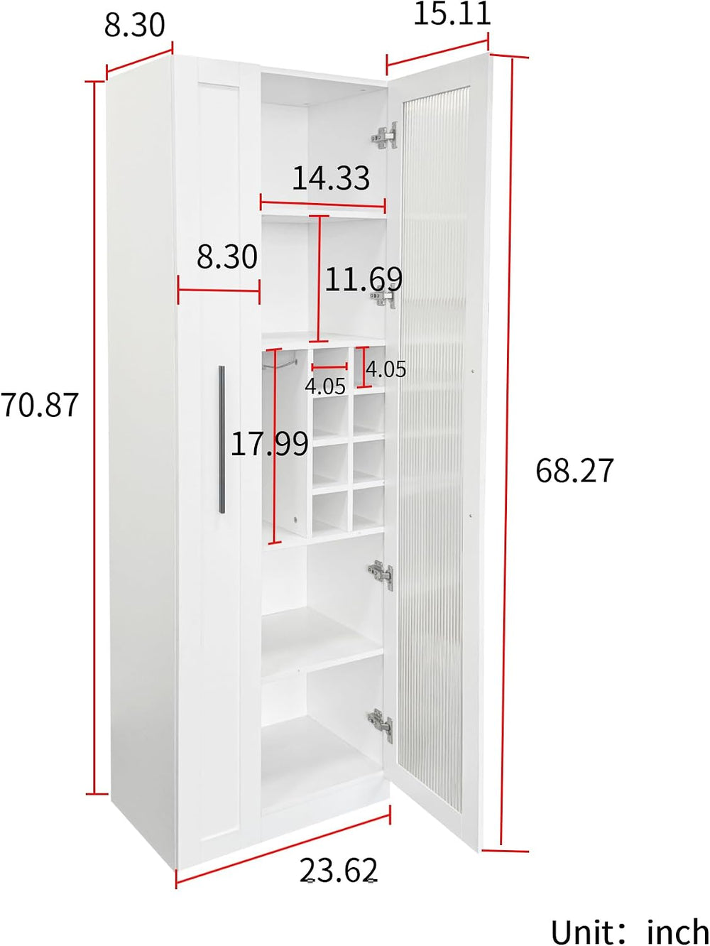 70.87" Multi-Functional Farmhouse Kitchen Pantry Cabinet with Pull-Out 5...
