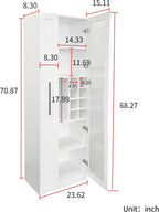 70.87" Multi-Functional Farmhouse Kitchen Pantry Cabinet with Pull-Out 5-Tier Storage Shelf & Glass Doors – Expandable Organizer for Kitchen, Dining Room, Bar & Office (Durable Melamine Finish)