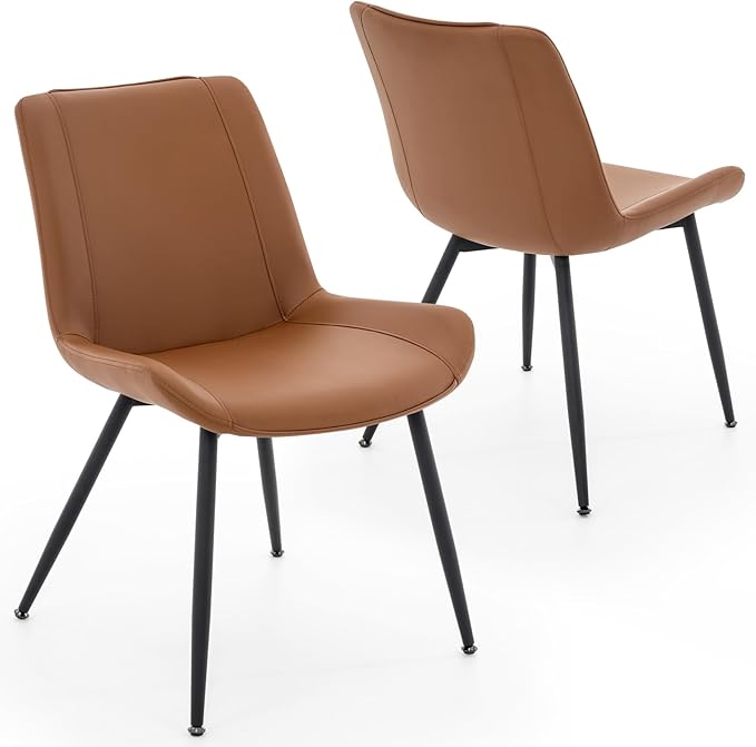 Brage Living Dining Chairs Set of 2, PU Leather Modern Armless Kitchen Dining Room Chairs, Upholstered Accent Side Chairs with Metal Legs (Brown)