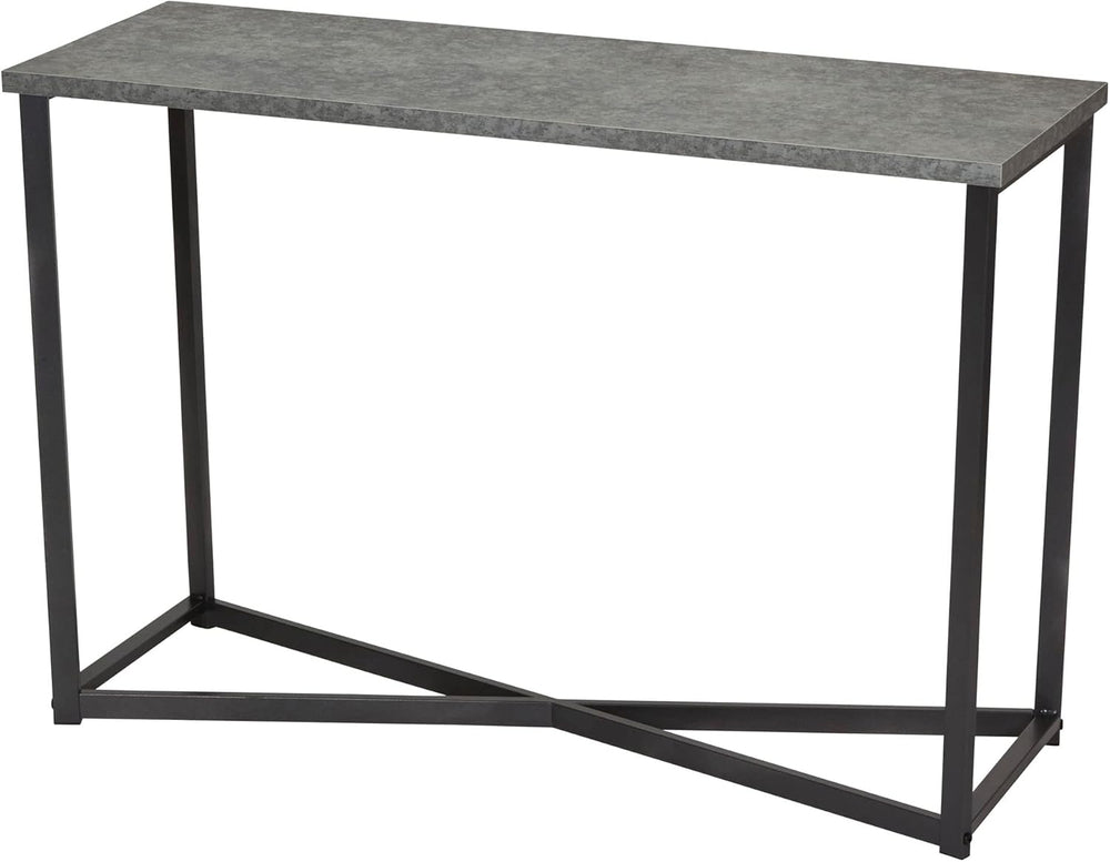 Household Essentials Slate Concrete Top Console Table with Black Iron Base