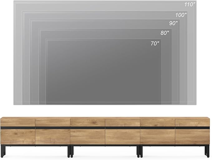 WAMPAT 3-in-1 Modern TV Stand for Up to 110 Inch TVs, Large Wood Entertainment Center Media Console with Storage Cabinets and Metal Base for Living Room, Oak