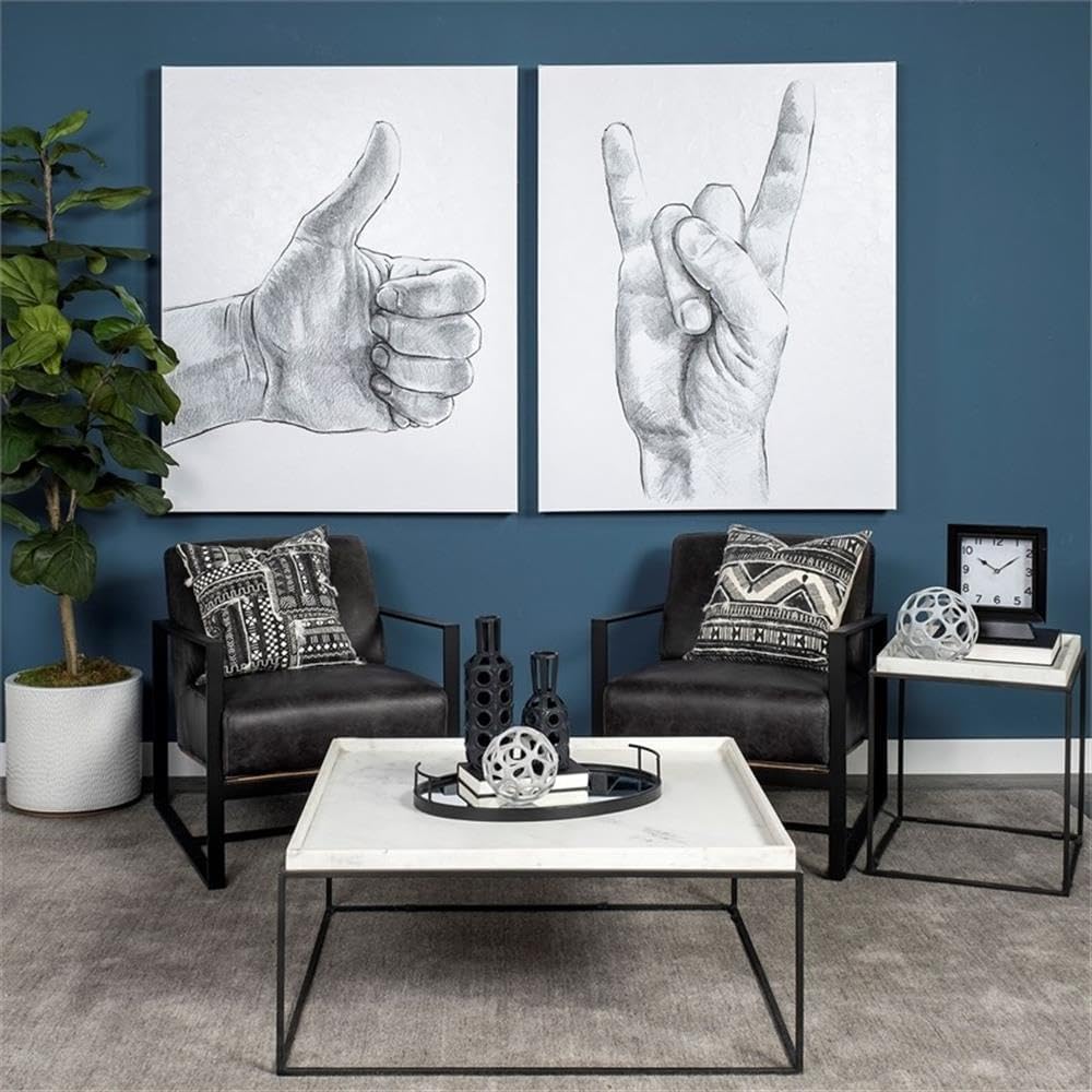 Pemberly Row Square White Marble and Black Metal End Table, 18 in x 18 in x 2...