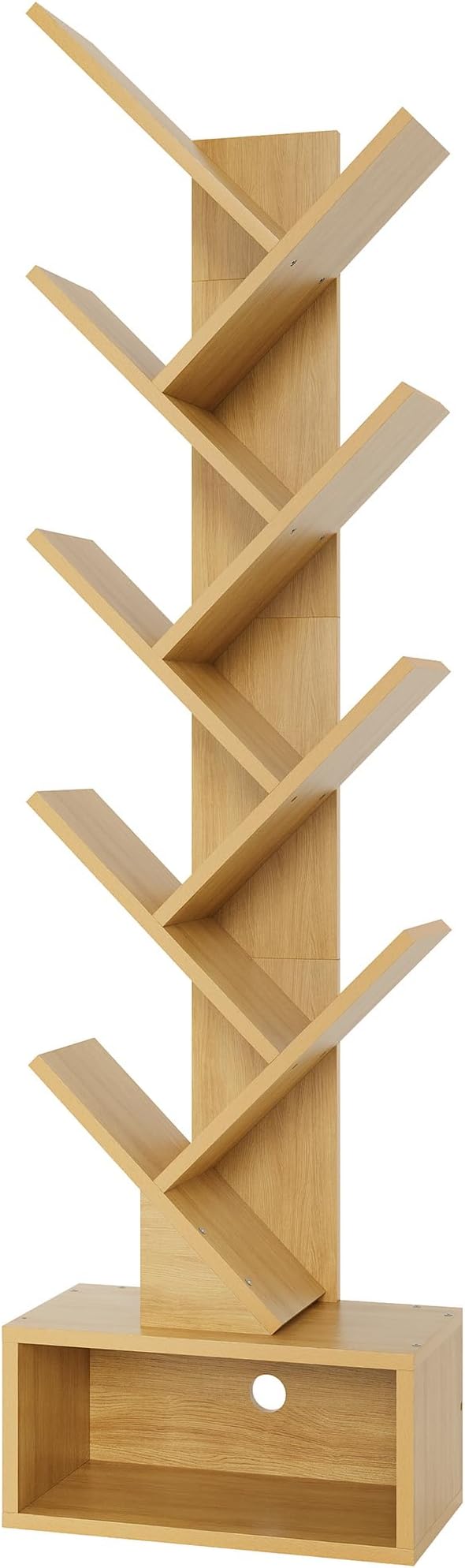 Hoctieon 9 Tier Tree Bookshelf, Tall Bookcase with Drawer, Wood Book Shelf, Modern Floor Standing Bookshelves, Book Organizer Shelves for Bedroom, Living Room, Home Office, Yellow