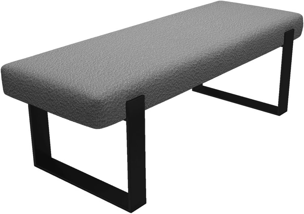 VANT Upholstered Bed Bench, Boucle Grey, Matte Black