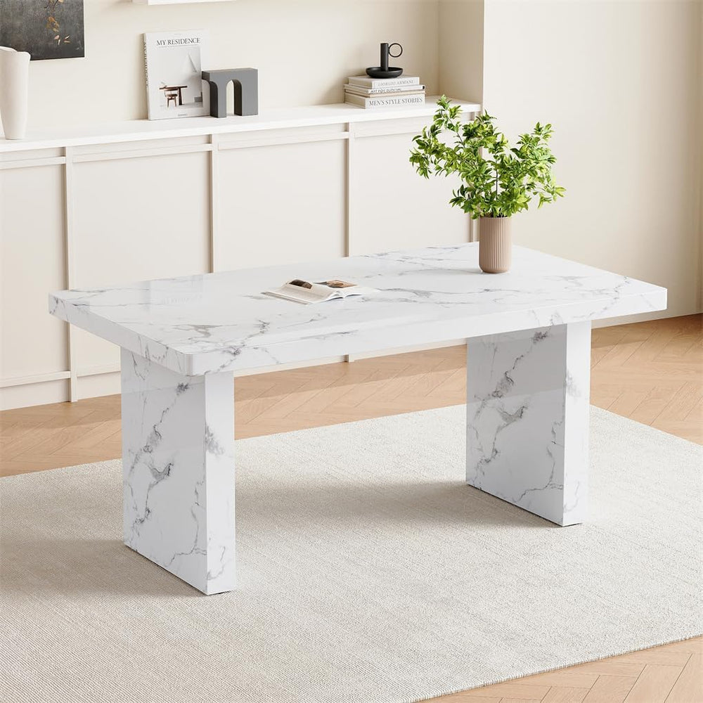 63" Marble Grain Dining Table, Modern Dining Table for 4/6, Dining Room ...