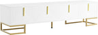Ball & Cast Modern TV Stand with Storage Cabinets for TVs up to 80", Luxury Media Console w/Metal Legs & Gold Handles,Geometric Lines & Adjustable Shelf,Entertainment Center for Living Room,White