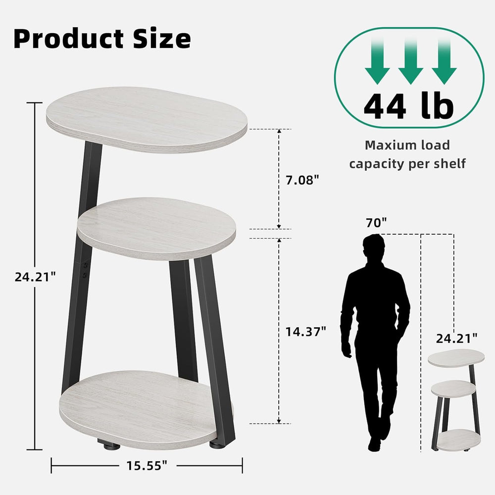 Kalrin Side Table, Small End Table with Metal Frame, 3-Tier Bedside Tables, R...