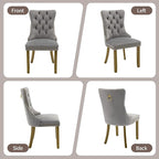 Velvet Dining Chairs Set of 6, High-end Tufted Upholstered Dining Chair with Back Ring Pull, Nailhead Trim and Golden Solid Wood Legs, Modern Dining Room Chairs for Dining Room, Light Gray