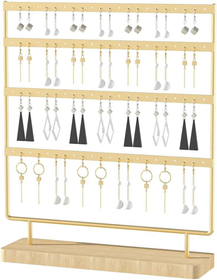 Earring Holder Organizer,Pierced Large Earrings Display Stand For Selling,Small Stud Earring Organizer Rack,Hoop Earring Storage Hanger Tree (Golden, 4 tier)