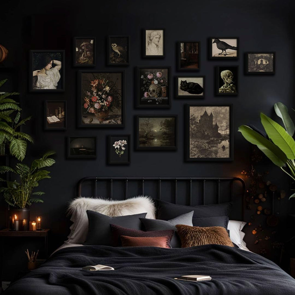 ANERZA 16 PCS Framed Dark Academia Room Decor, Gothic Home Decor, Moody Wall ...
