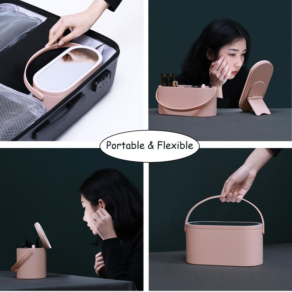 2025 Makeup Case with Mirror, Portable Cosmetics Box with LED Lighted Mirror ...