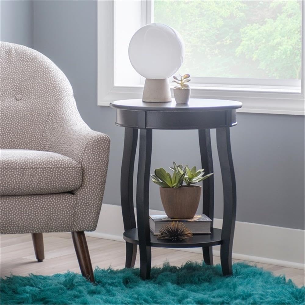 BOWERY HILL Round Wood End Table with Shelf, 18.5 x 24 in, Black Finish, MDF ...