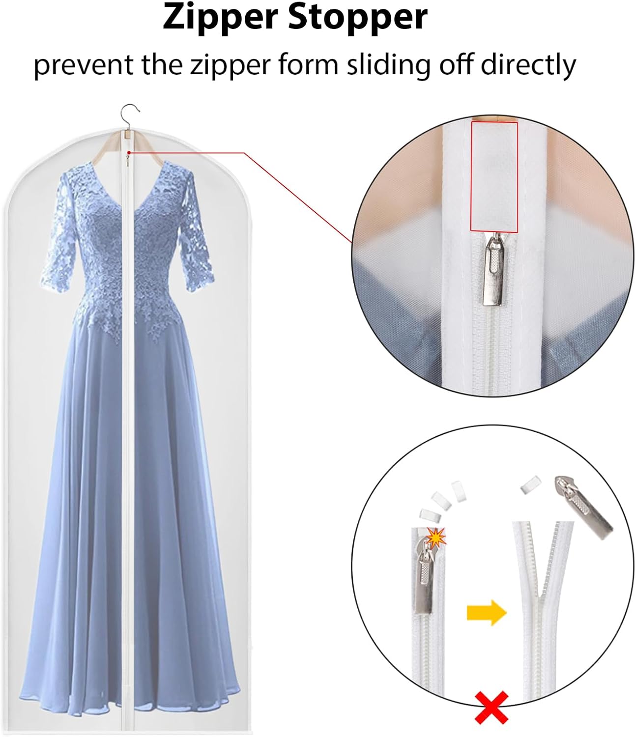 60 Inch Garment Bags 20 Pack Dress Bags for Gowns, Closet Storage | Translucent, Dust-Proof, Suit Protector Cover, Strong Zipper, For Hanging Clothes, Long Dresses, Suit, Coat