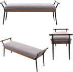 DUOMAY Modern Rectangle Ottoman Bench with Arms and Metal Legs, Mid Century Chenille Fabric Dining Table Bench Footstool Entryway Shoe Bench for Dining Room Bedroom Living Room, Grey
