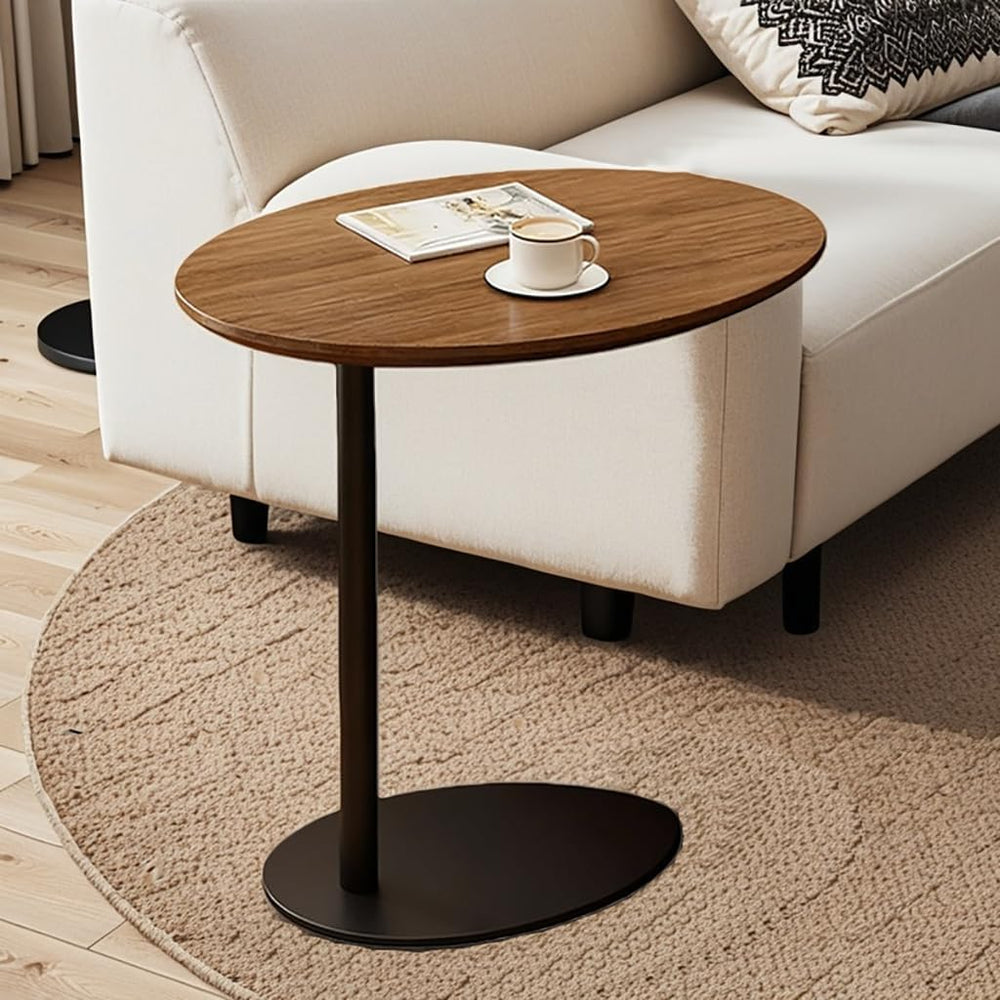 C Shaped End Table, Sofa Side Table with Metal Base, Solid Wood Side Table Su...