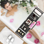 Bath Caddy Tray for Bathtub - Bamboo Adjustable Organizer Tray for Bathroom with Free Soap Dish Suitable for Luxury Spa or Reading(Black)