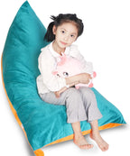 LOLOMLO Stuffed Animal Storage Bean Bag Chair Cover, Velvet Turquoise Orange Plush Toy Storage Stuff and Sit Seat for Kids/Teens/Adults, 52" x 31" Extra Large Triangle Sofa, 200L/52Gal, Cover Only
