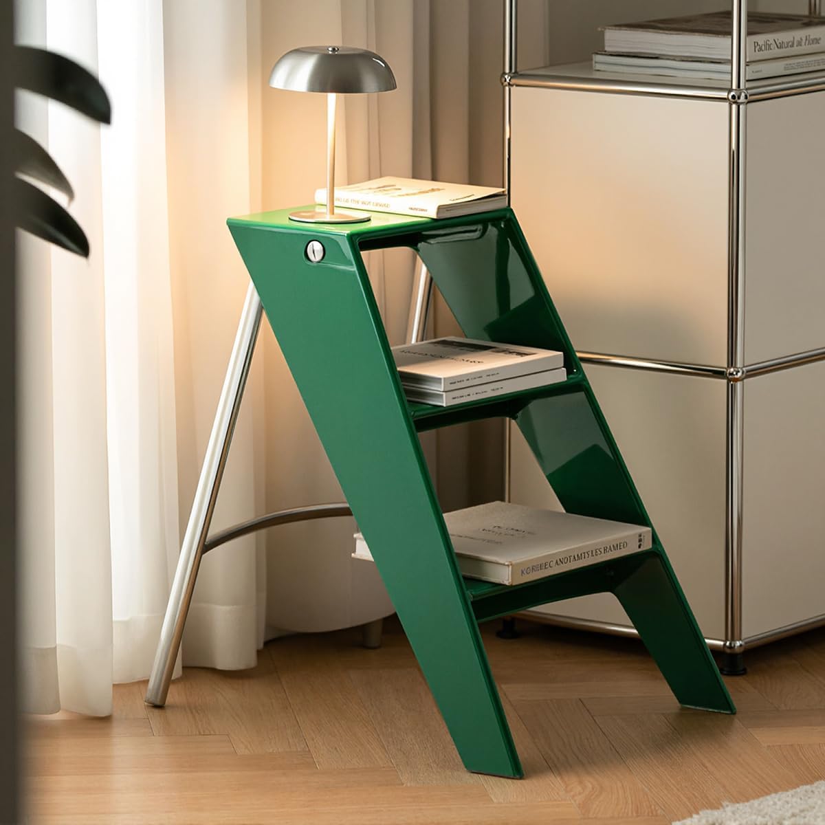 Home Folding Ladder Frame Indoor (Green) Multi Functional Thick Folding Ladder Stool Simple Creative Anti Slip Plastic Edge Table Ladder Frame