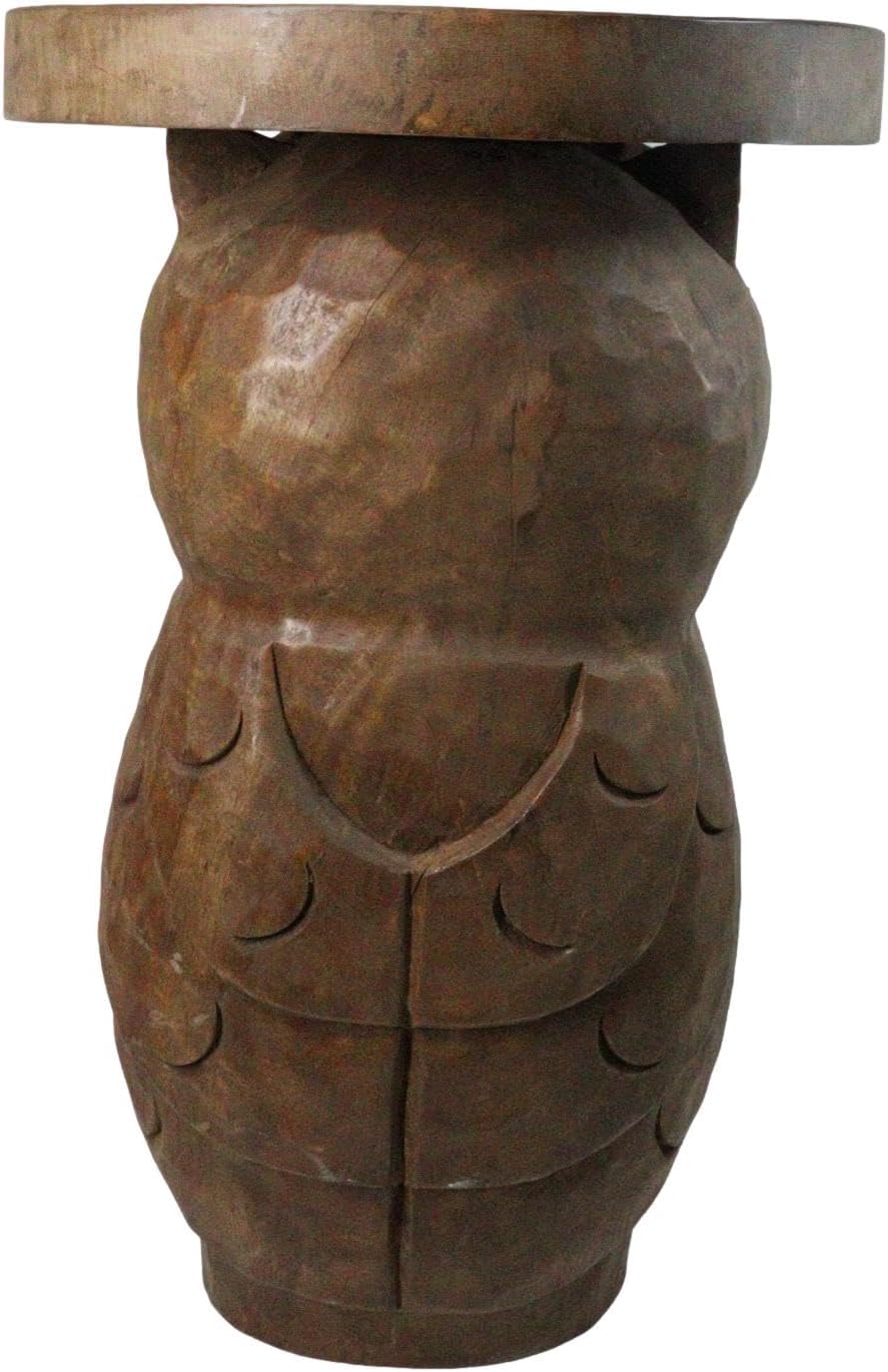Ebros Gift Hand Carved Whimsical Wise Owl Round Top Sculptural Side Table Mad...