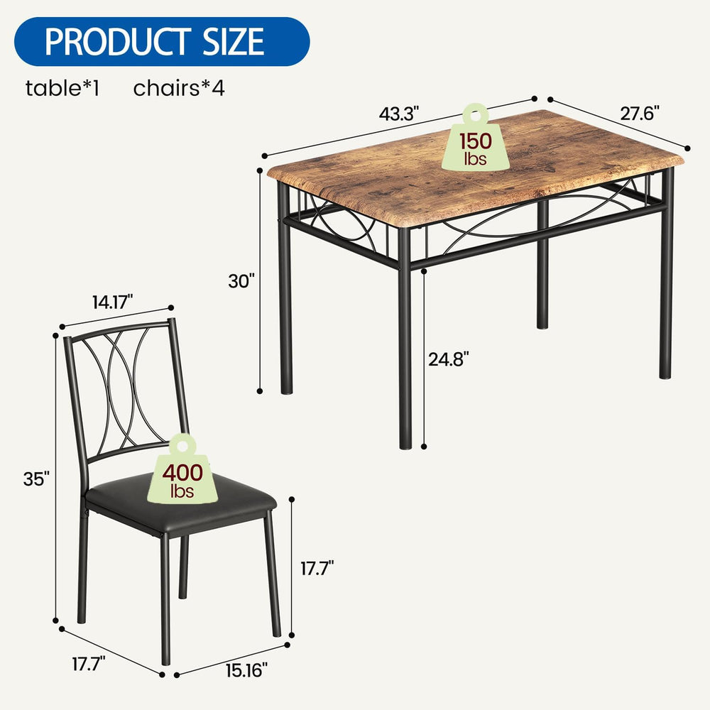 GarveeHome Dining Table Set for 4, Rectangle Compact Dining Table and Chairs ...