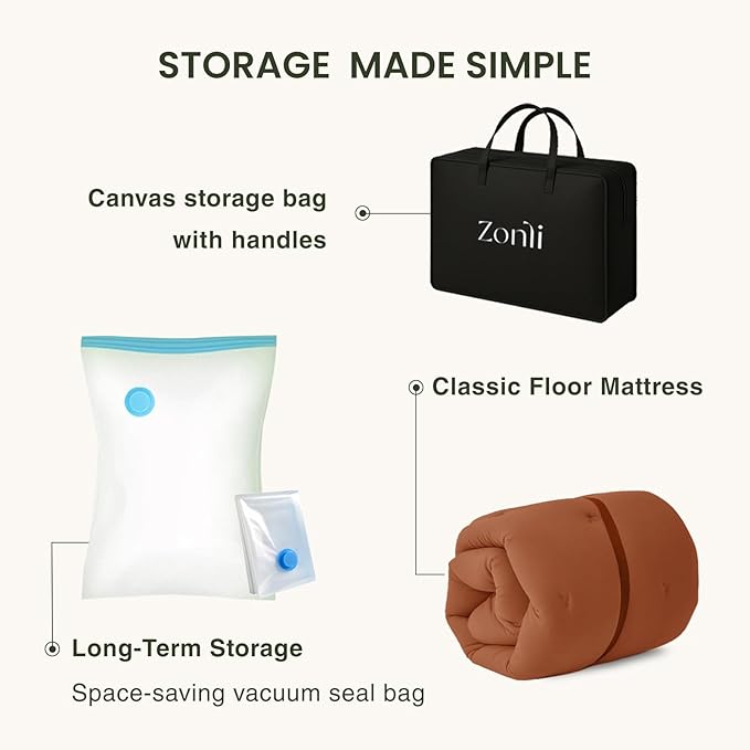 ZonLi Japanese Floor Futon Mattress Twin Size 39"x 80",100% Cotton Cover 2.5'' Thicken Tatami Mattress,Foldable Sleeping Pad,Portable Dormitory Tatami Mat,Roll Up Floor Lounger Bed for Adult