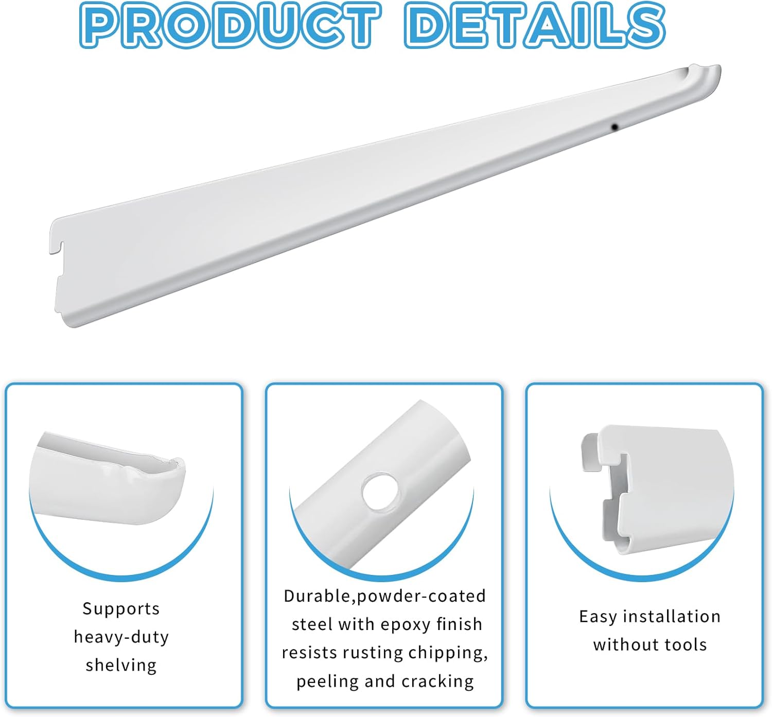 10 Pack 7‑Inch Adjustable Wire Shelf Brackets – Heavy‑Duty Double‑Track Closet & Wall Shelving System Supports（White）