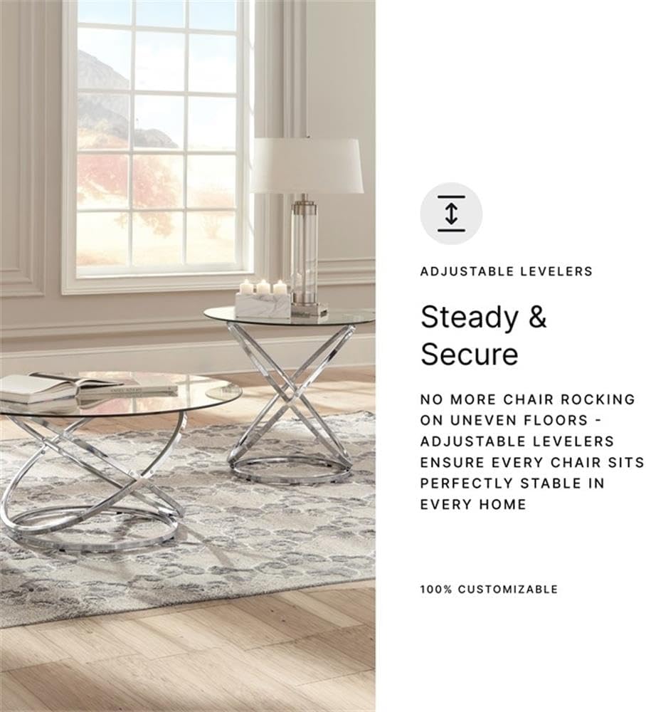BOWERY HILL Modern 3-Piece Coffee Table Set, Glass Top with Chrome Metal Ring...