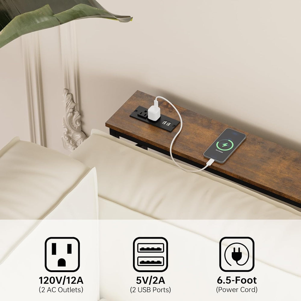 Aduanbang 5.9" Console Table with Outlet – Narrow Sofa Table, Behind Cou...