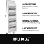 GORILLA GRIP Large Capacity Closet Organizer, 5 Deep Shelves, Holds 50lbs, Over the Door Organizers 6 Mesh Pockets, Shelf Storage for Clothes Crafts Dorm Essentials, 3 Metal Hooks, 58x15 Inches, White