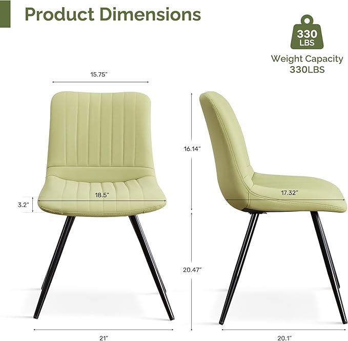 Dining Chairs Set of 4, Modern Dining Chairs with Thick Cushions, PU Leather Upholstered Kitchen Dining Room Chairs with Metal Legs for Dining Living Room (Green)