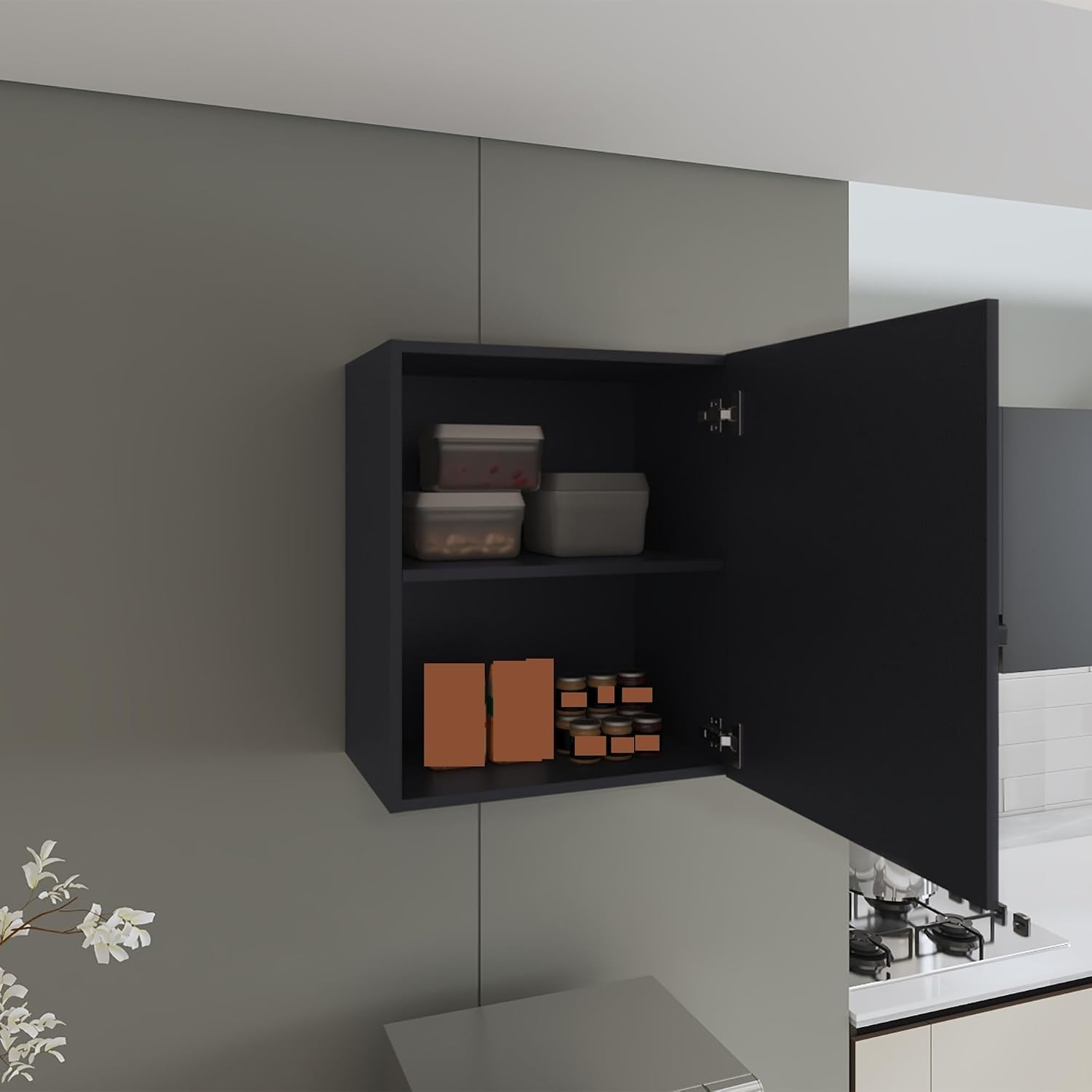 Modern Rustic Wall Cabinet with One-Door and Two Shelves, Farmhouse Storage Locker,for Kitchen Home