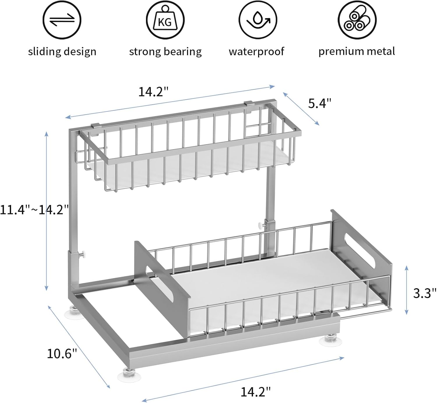 2 Pack Under Sink Organizer Storage 2-Tier Premium Metal Pull-Out Racks, Height Adjustable, Easy Installation | Kitchen & Bathroom Organizers