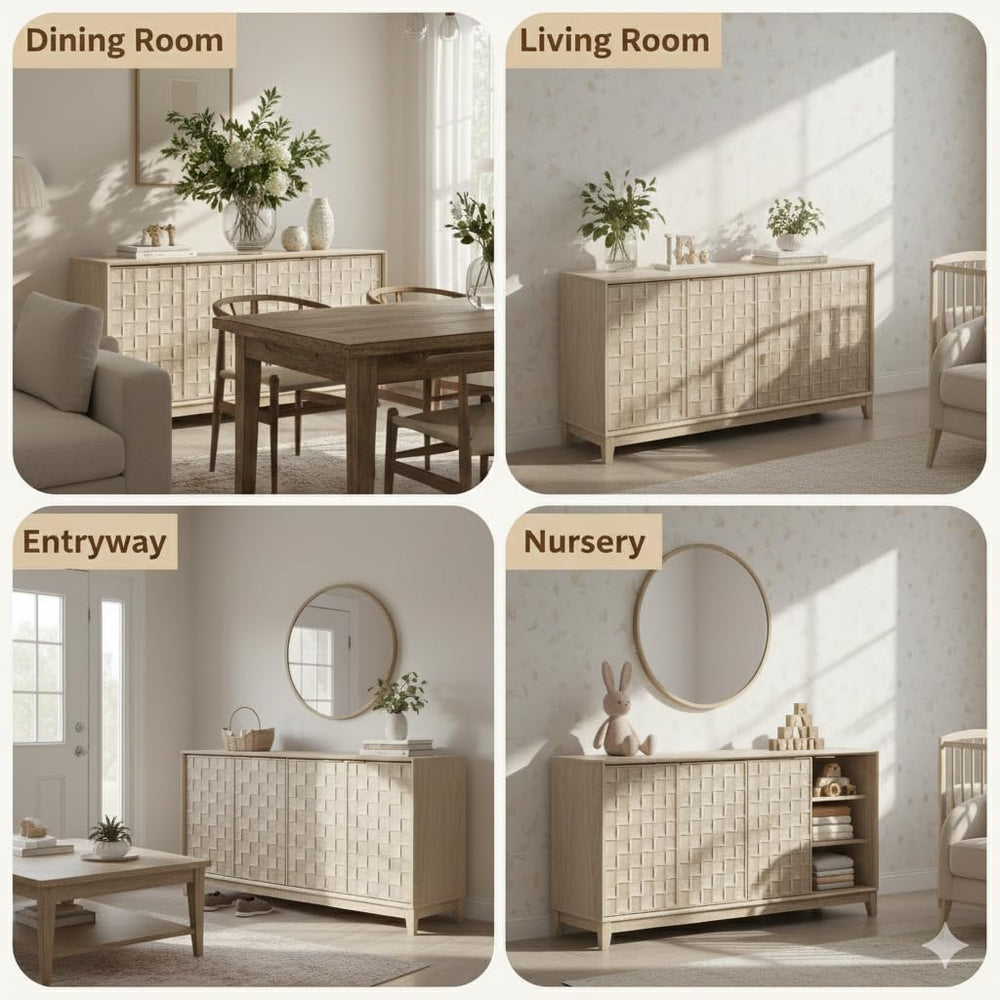 COLAMY 60" Sideboard Buffet Cabinet with Storage, Modern 4-Door Buffet T...