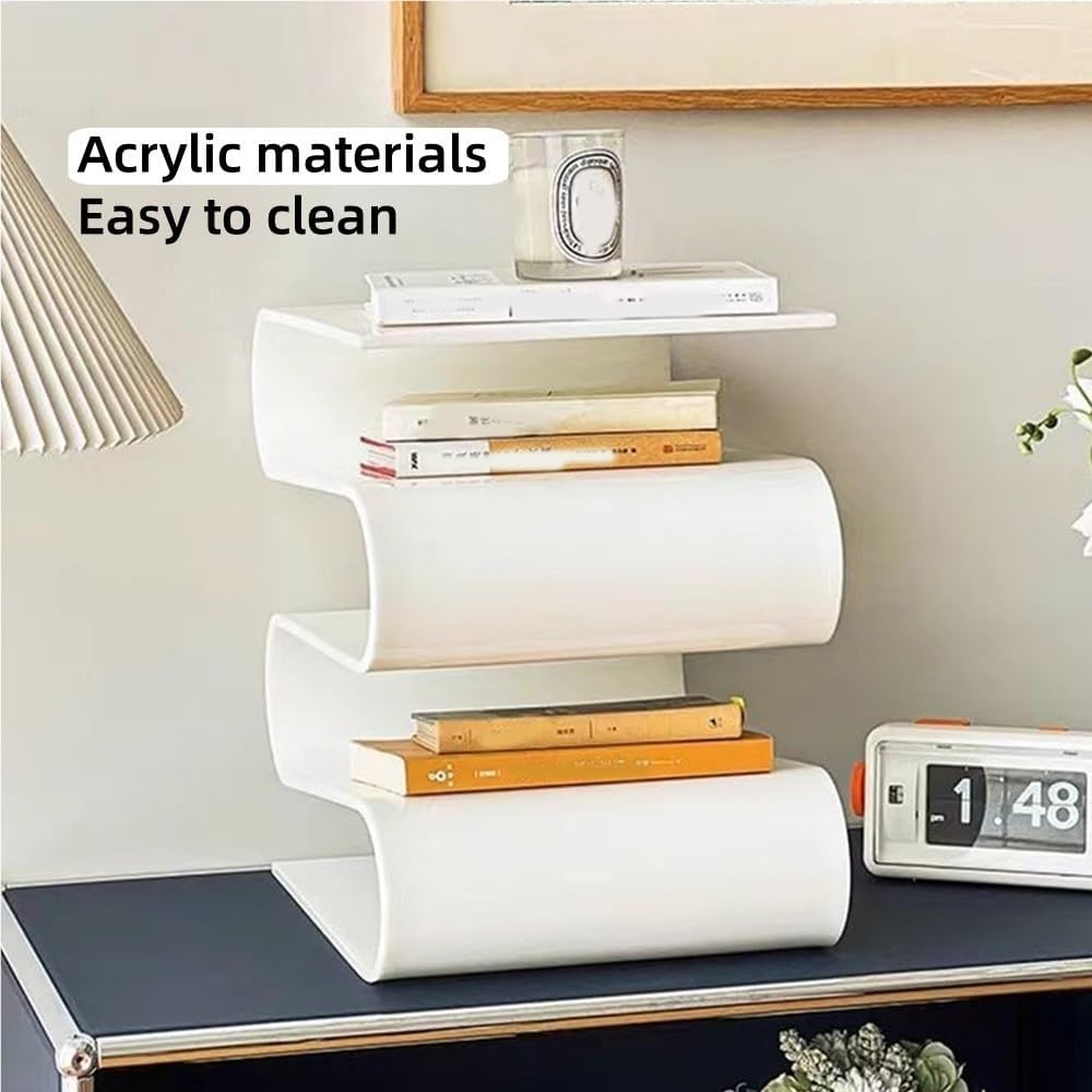 Modern Acrylic Side Table, S-Shaped End Table, Minimalist Coffee Table, Night...