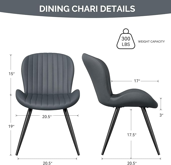 Nalupatio Dining Chairs Set of 6, Modern Dining Room Chairs Comfy Backrest Thick Upholstered Kitchen Chairs 19IN Height with Metal Legs Dark Grey