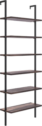 Nathan James Theo 6-Shelf Tall Bookcase, Wall Mount Bookshelf with Natural Wood Finish and Industrial Metal Frame, Nutmeg/Matte Black, Set of 2