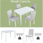 KEIKI 5-Piece Standard Height Dining Table Set with Rectangular Table and 4 Upholstered Chair, for 4 Person, Modern Crystal Decoration Wooden Table Set, Easy Assembly, for Kitchen, Dining Room, White