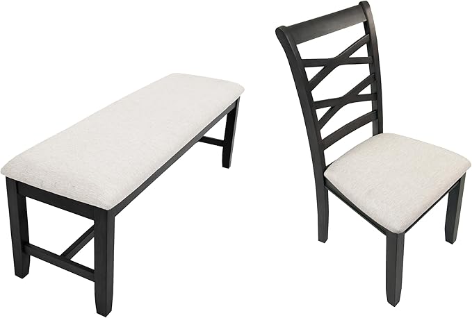 Poundex 6 Piece Charcoal Modern Dining Set with Table, 4 Chairs & Bench