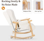 NOBLEMOOD Upholstered Rocking Chair with Ottoman, Solid Wood Frame | Modern Nursery Glider Rocker Chair with Side Pocket, Linen High Back Accent Chair with Padded Seat for Living Room Bedroom