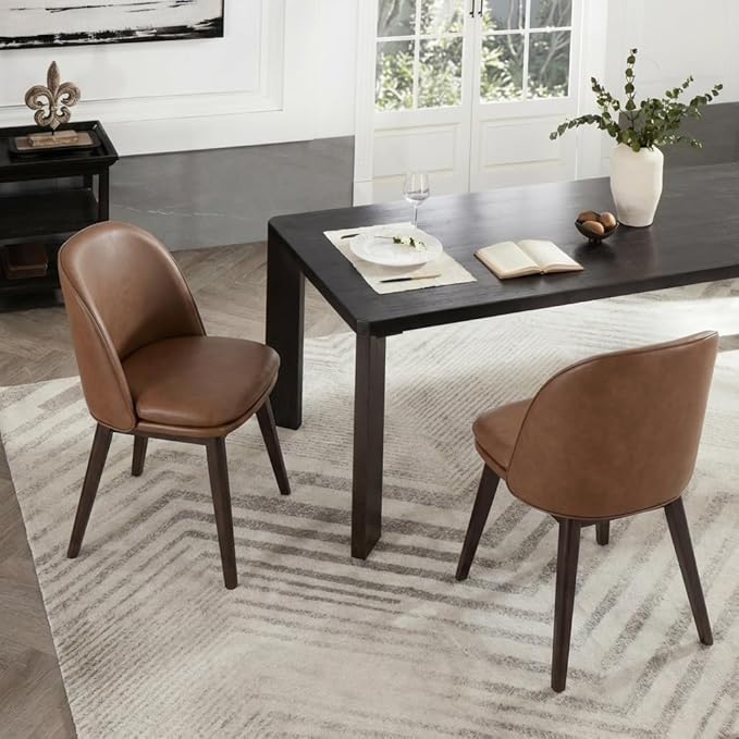 Wooden Dining Chairs Set of 2, Faux Leather Upholstered Modern Dining Room Ch...