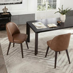 Wooden Dining Chairs Set of 2, Faux Leather Upholstered Modern Dining Room Chairs with Double-Layer Thick Seat Cushion & Ergonomic Backrest for Restaurant, Kitchen and Café, Brown