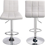 Leopard Modern Square PU Leather Adjustable Bar Stools with Back, Square Back Barstools, Counter Height Swivel Stool - 1 Chair (White)