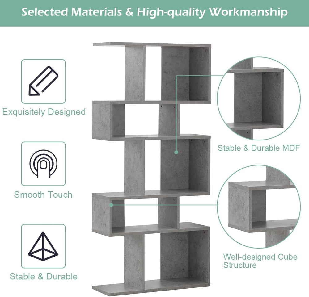 GIANTEX 5-Tier Geometric Bookshelf Set of 2, 70'' Tall Wood Freestand...