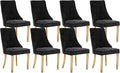 Dining Room Chairs Set of 8，Modern Channel Tufted Upholstered Dining Chairs with Golden Stainless Steel Legs, Comfortable Chenille Fabric Kitchen Chairs for Dining Room (Black, 8pc)