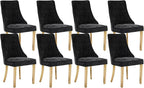 Dining Room Chairs Set of 8，Modern Channel Tufted Upholstered Dining Chairs with Golden Stainless Steel Legs, Comfortable Chenille Fabric Kitchen Chairs for Dining Room (Black, 8pc)