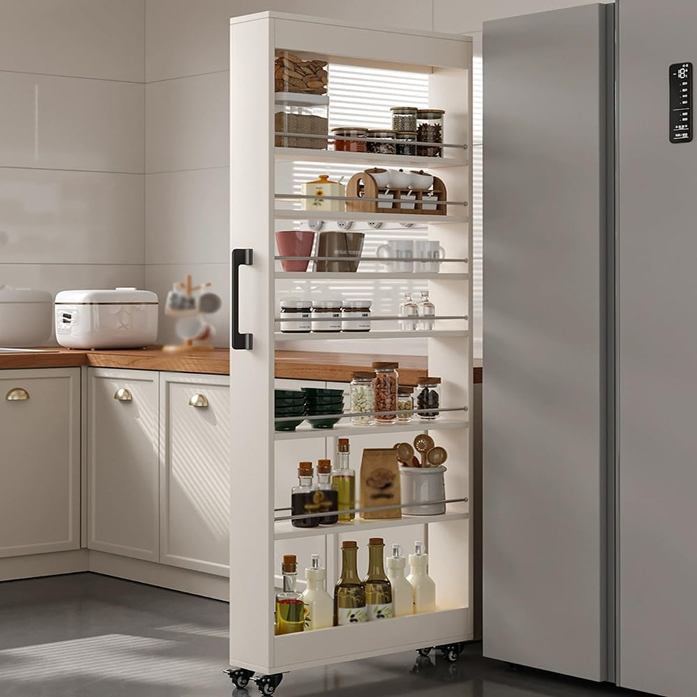 7 Tier Slim Kitchen Cart for Small Spaces, Wooden Rolling Spice Rack Next to ...