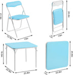 VECELO Kids Folding Activity Table and Chairs 5 Pcs Set, Portable, with Ultra Soft Padded Cushion, Light Blue