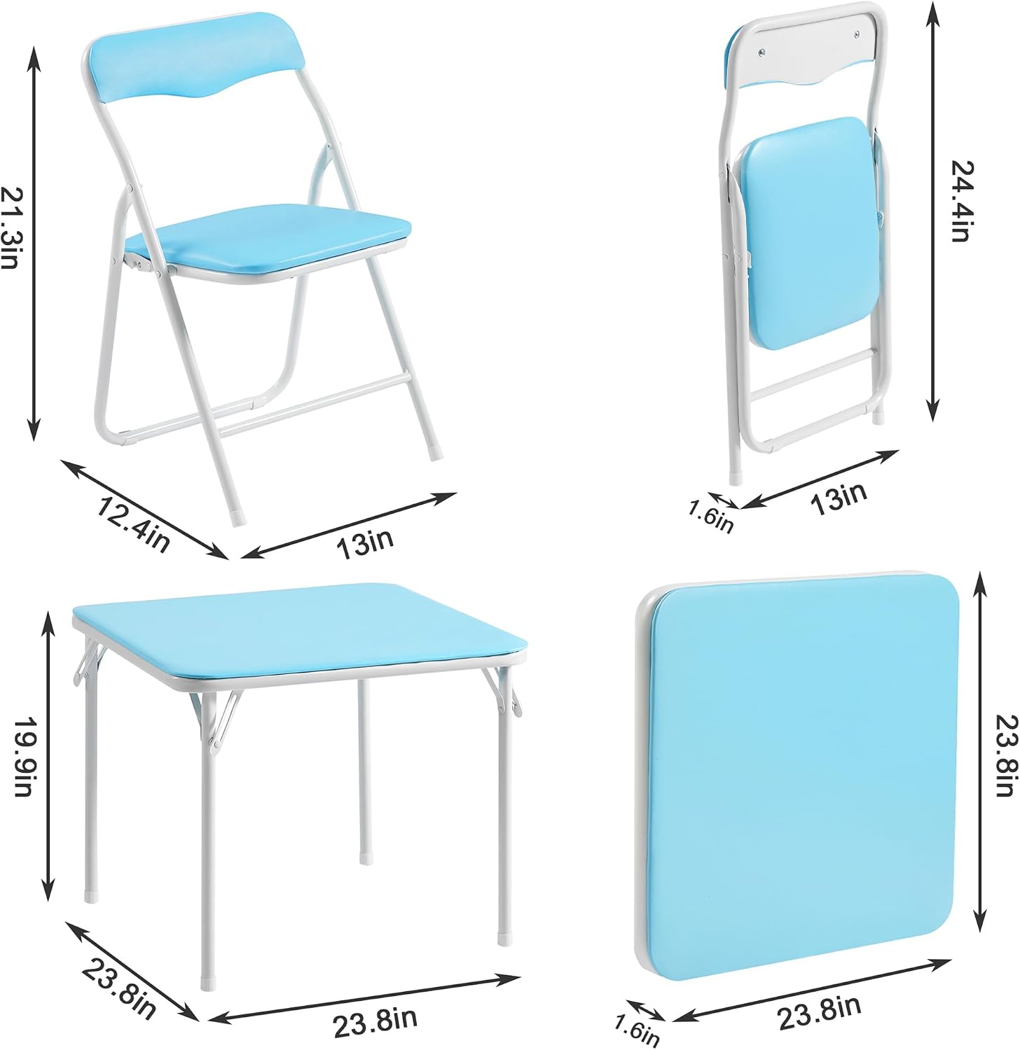 VECELO Kids Folding Activity Table and Chairs 5 Pcs Set, Portable, with Ultra Soft Padded Cushion, Light Blue